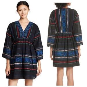 Anthropologie Joie Sada Black Embroidered Mini Dress Medium Babydoll Bohemian
